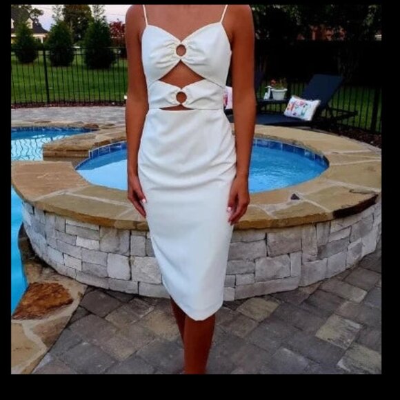 Gianni Bini White Midi Dress Abby Sweetheart Neck Slit Cut Out Midi Dress - Picture 2 of 4
